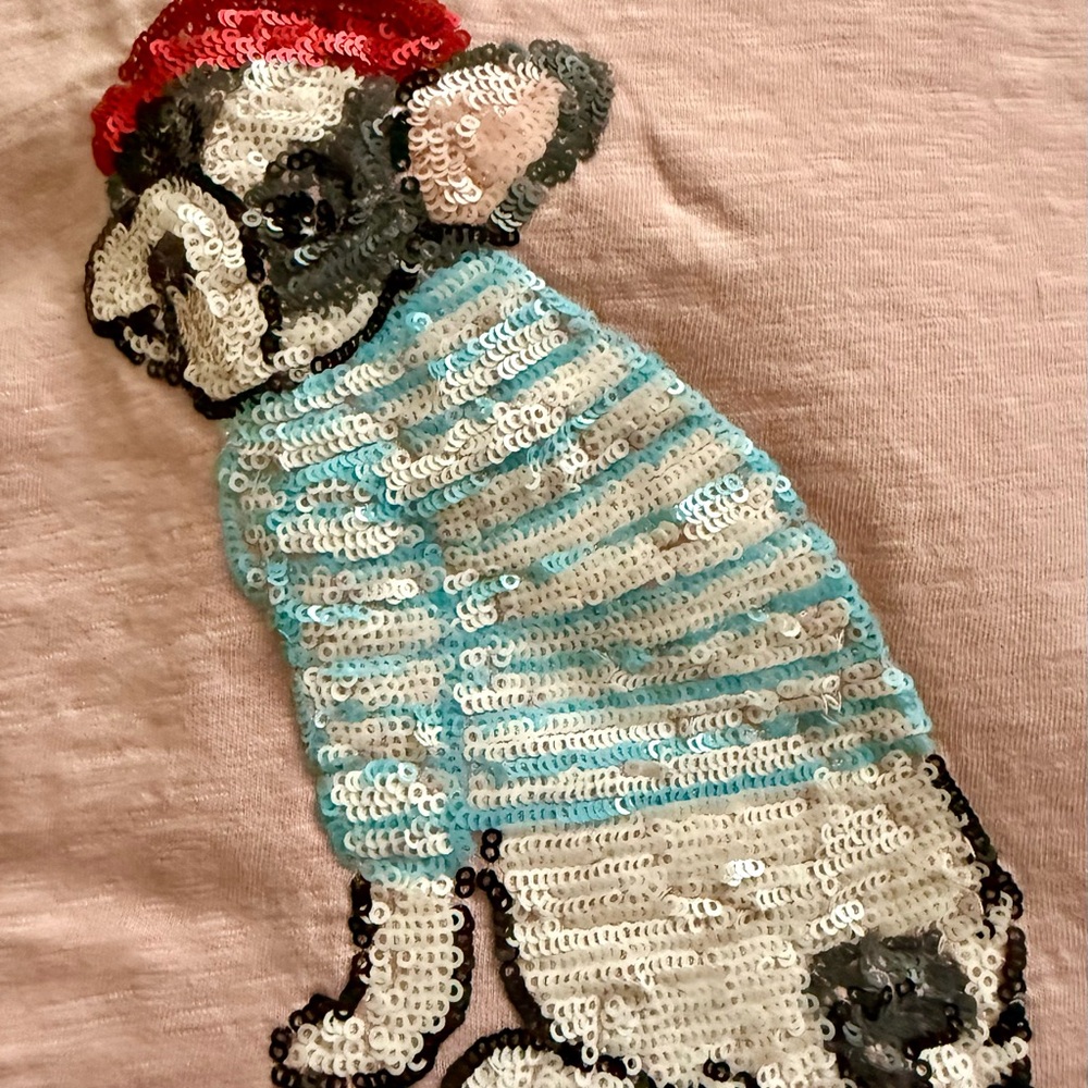 Talbots Pink Parisian Boston Terrier Sequin Tee - Picture 2 of 2